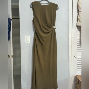 Zara Tan Sleeveless Sheath Midi Dress